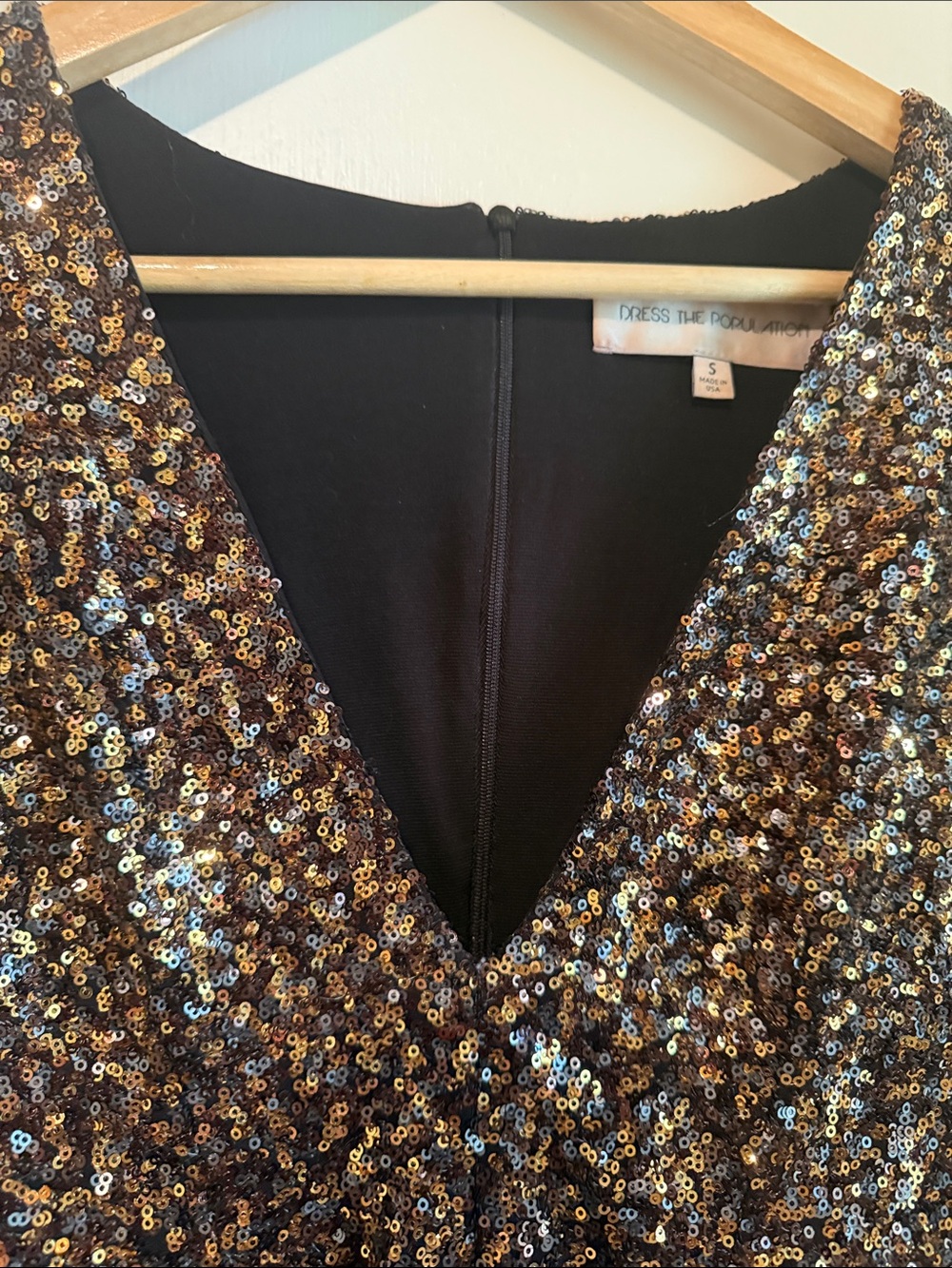 Dress the Population Bronze Sequin Long Sleeve V-Neck Dress - Picture 3 of 5